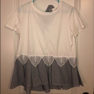 Striped Bow and Ruffle Hem Tee